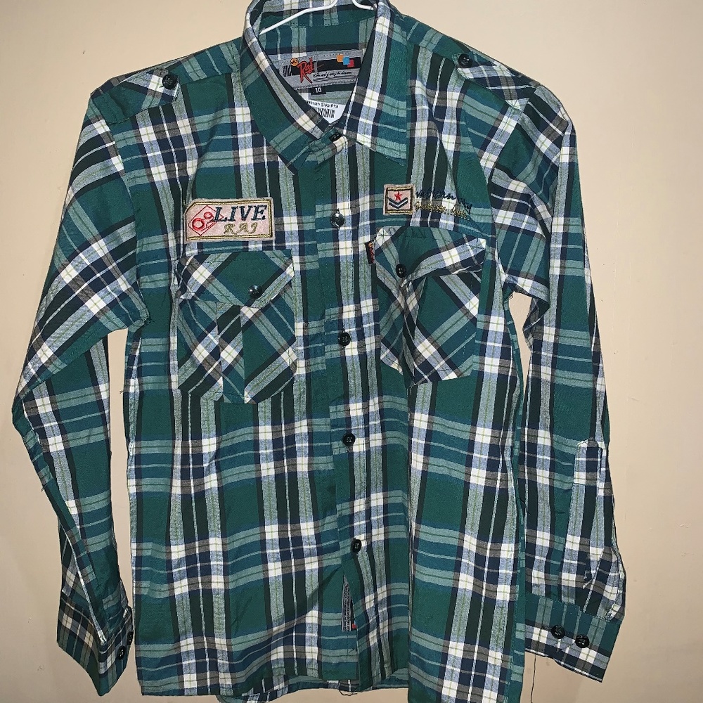 ONLY RAJ Boys PLAID Button Down Shirt SZ 10